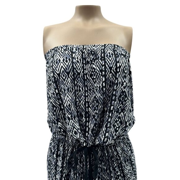 Ambiance Strapless Black White Geometric Print Jumpsuit Drawstring Waist‎ Large - Picture 12 of 12